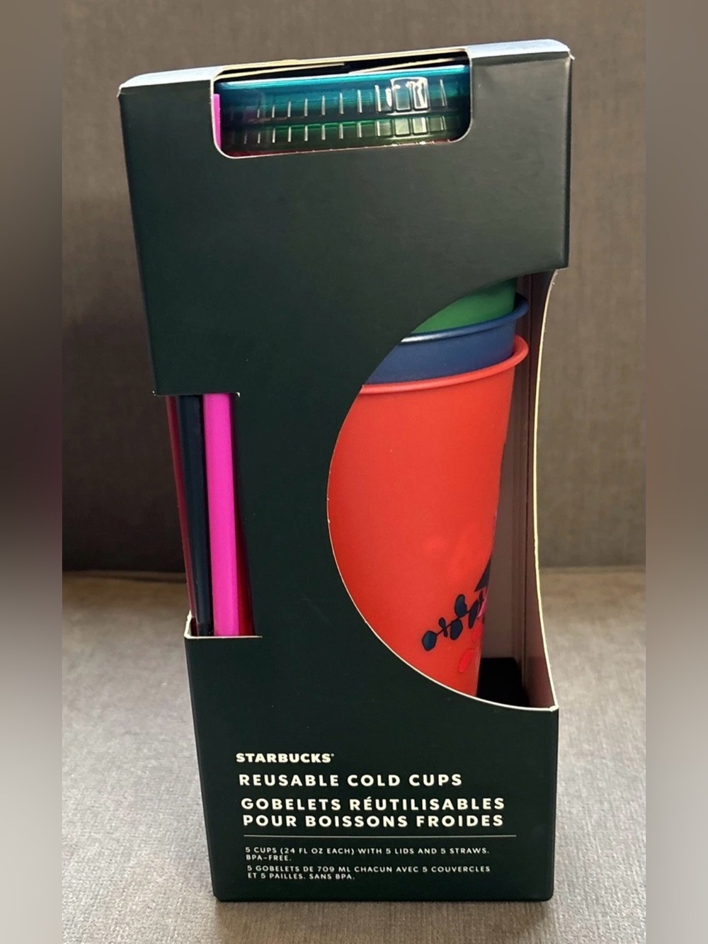 🍀 Starbucks 2021 Christmas Reusable Cold Cups Lids & Straws Venti 24 Oz 5pk/New